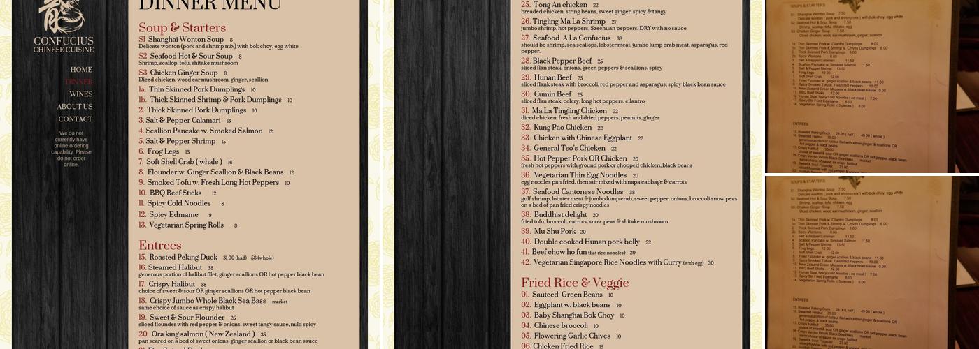 Confucius Chinese Cuisine Menu