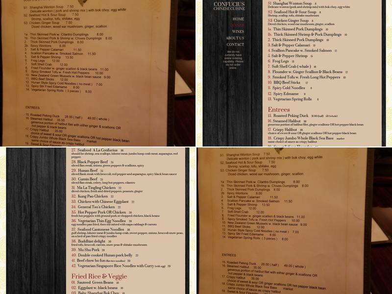 Confucius Chinese Cuisine Menu