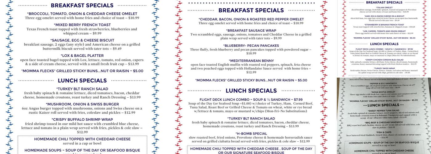 Flight Deck Diner Menu