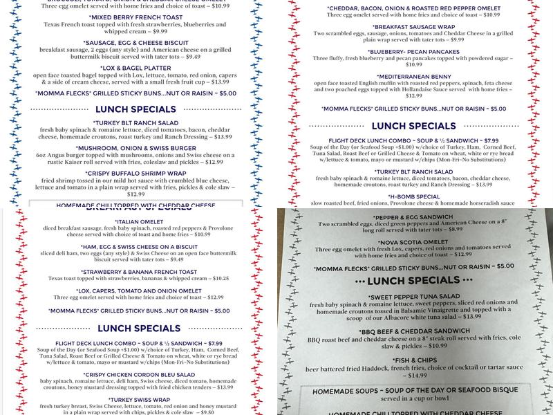 Flight Deck Diner Menu