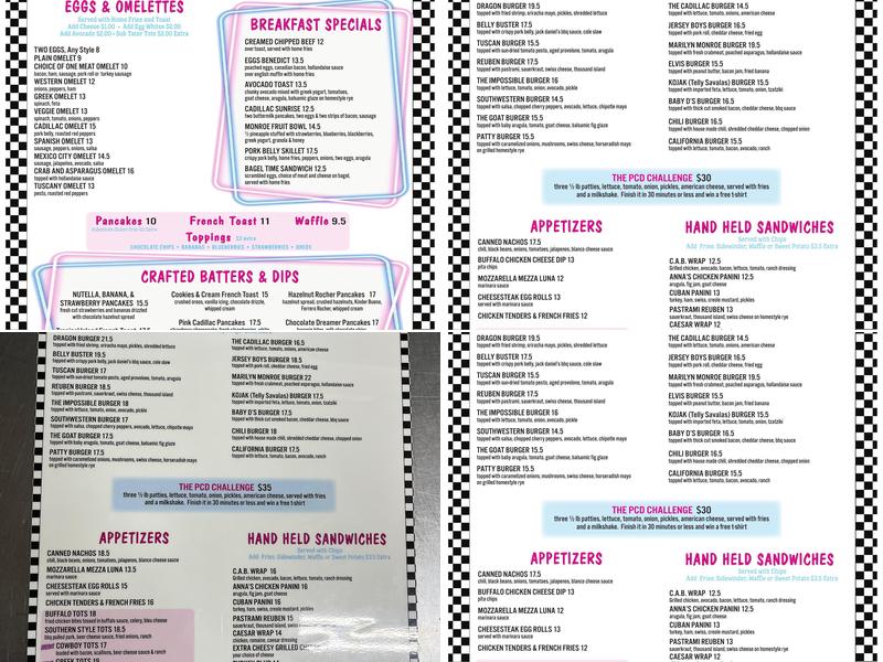 The Pink Cadillac Diner Menu