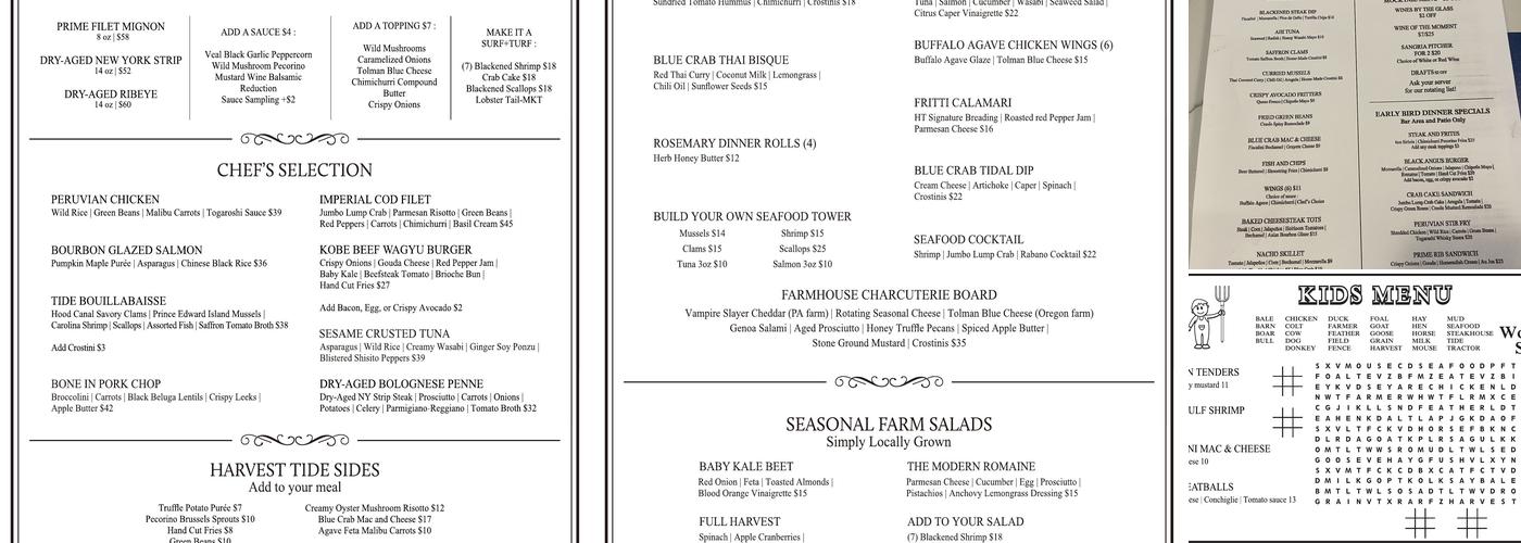 Harvest Tide Steakhouse, Lewes, DE Menu