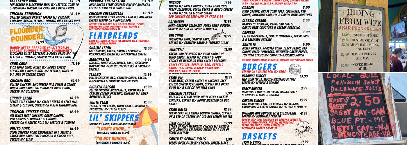 Paradise Grill Menu