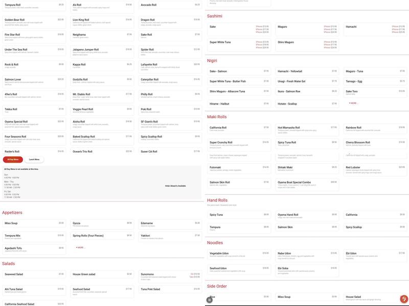 Oyama Sushi Menu