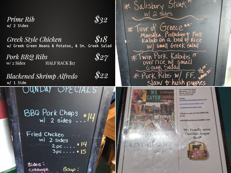 Mitchells Restaurant Menu