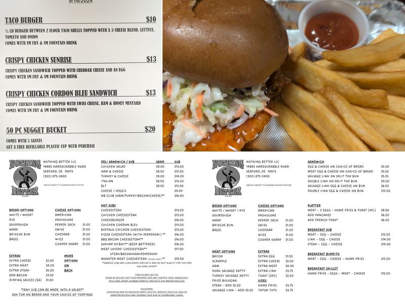 Nothing Better LLC Menu