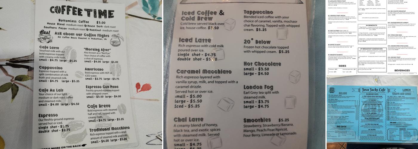 Java Jacks Cafe Menu
