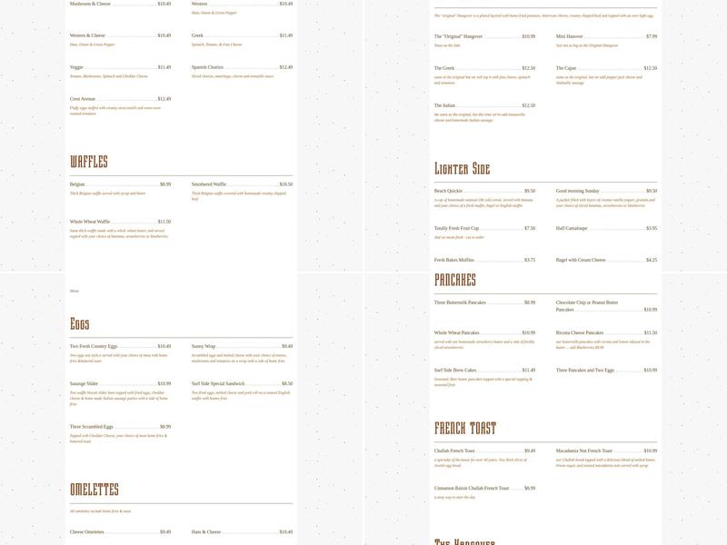 Surfside West Diner Menu