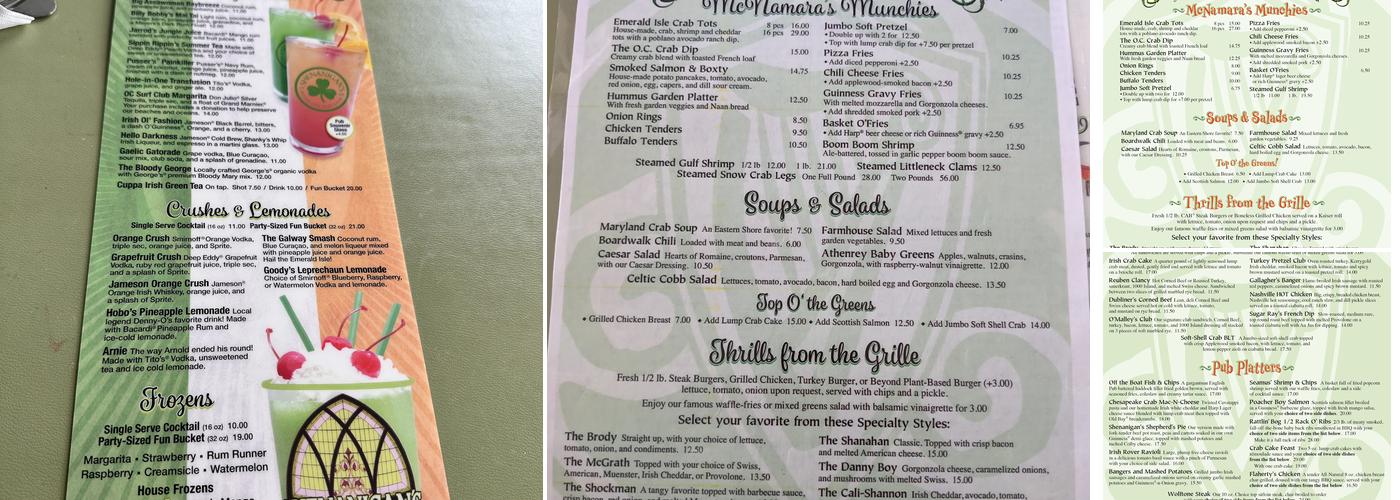 Shenanigan's Irish Pub Menu