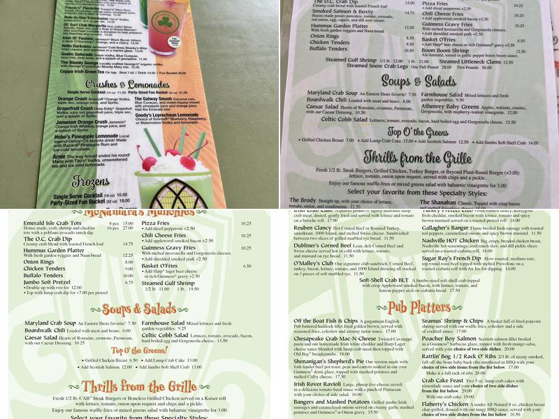 Shenanigan's Irish Pub Menu