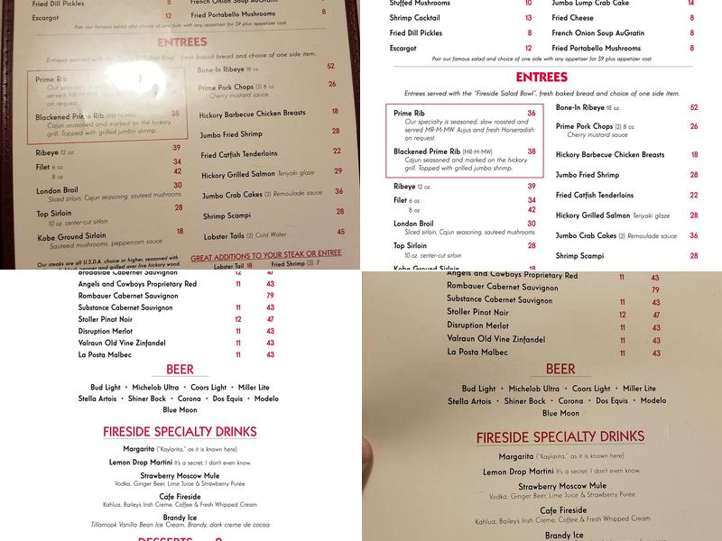 Fireside Dining Menu