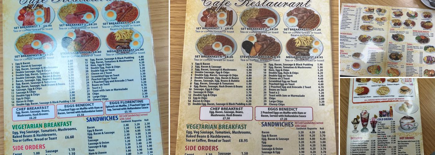 Stevenage Cafe Menu