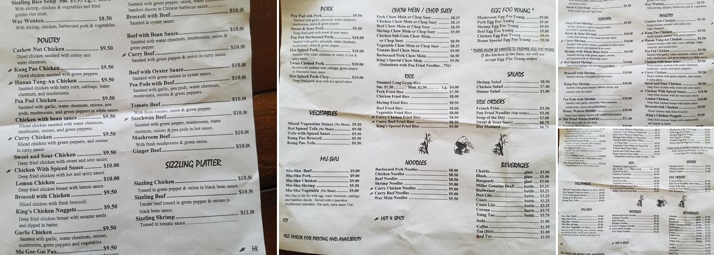 King's Chinese Cuisine Menu