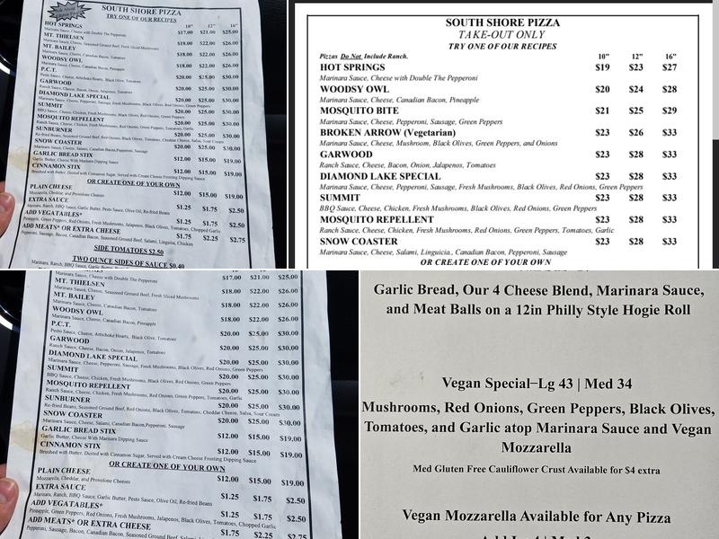 South Shore Pizza Menu