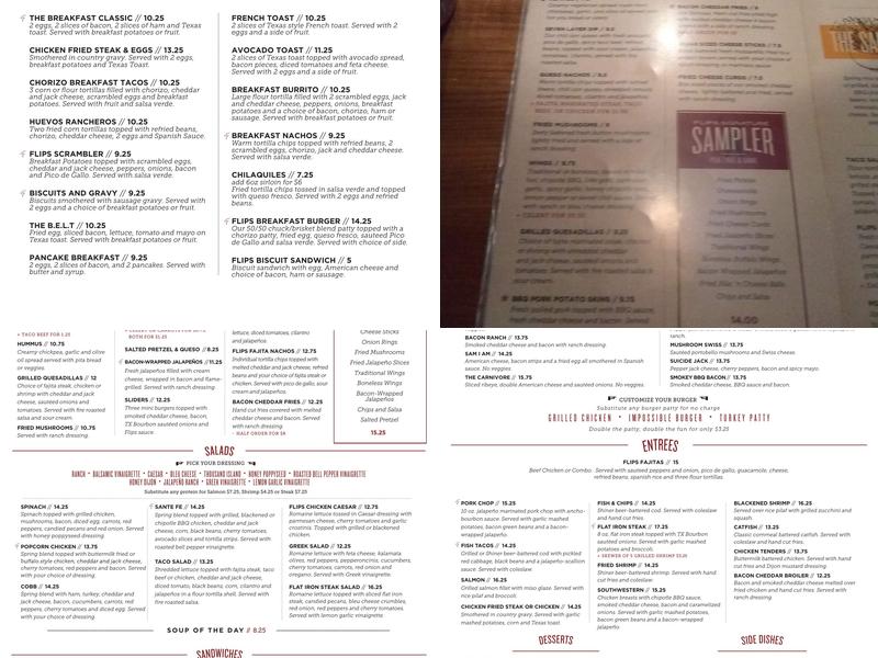 Flips Patio Grill Menu