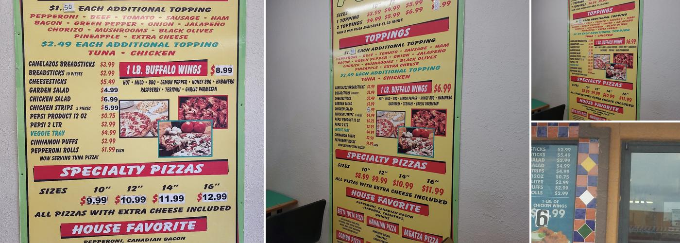 P B's Pizza Menu