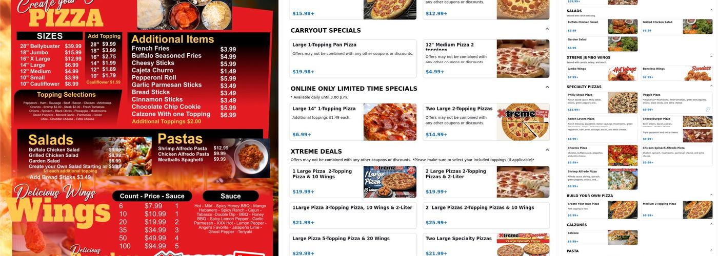 Xtreme Pizza Yarbrough Menu
