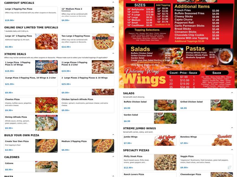 Xtreme Pizza Yarbrough Menu