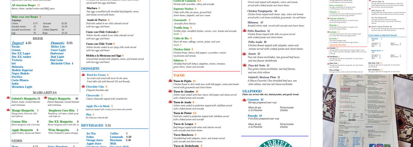 Gabriel's Cafe Menu