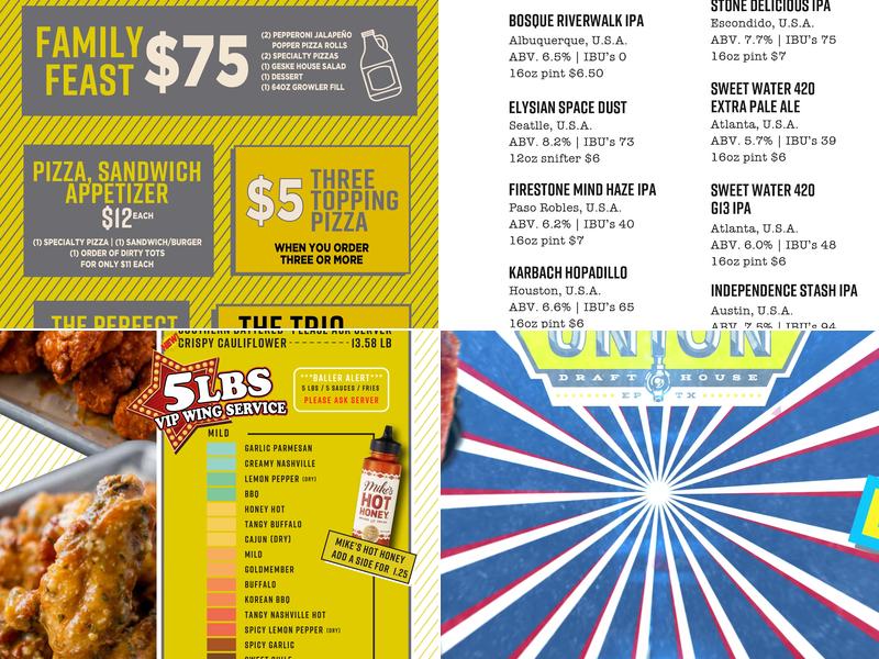 Union Draft House Tierra Este Menu