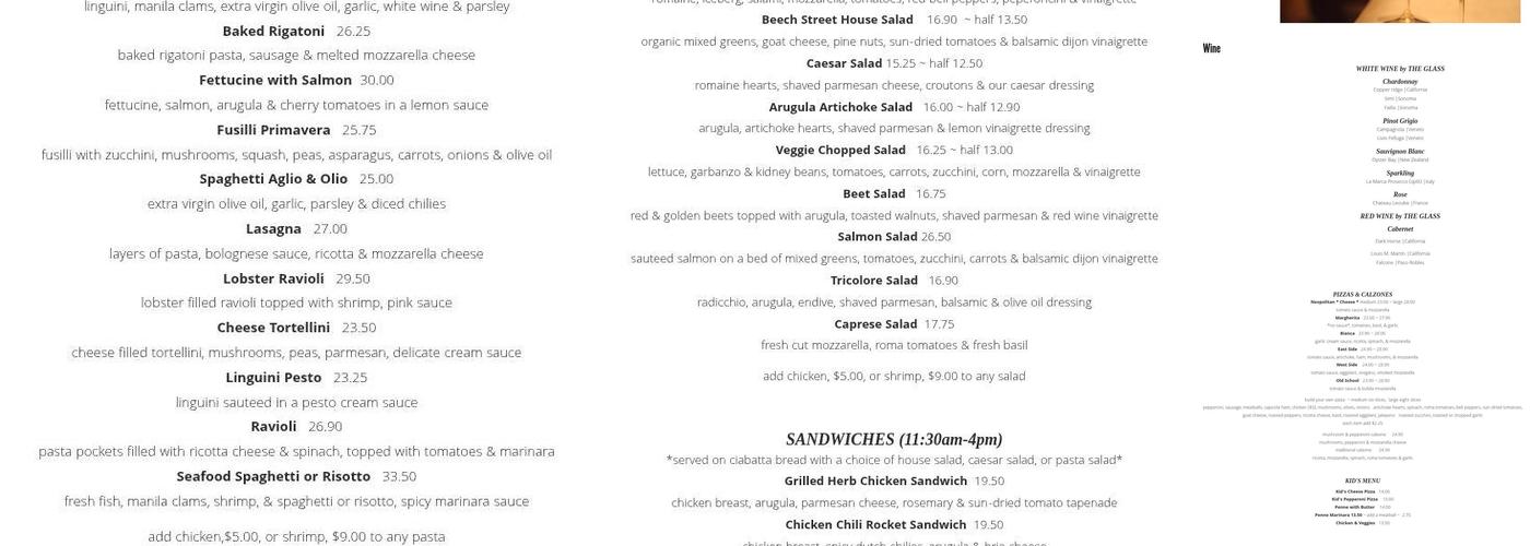 Beech Street Cafe Menu