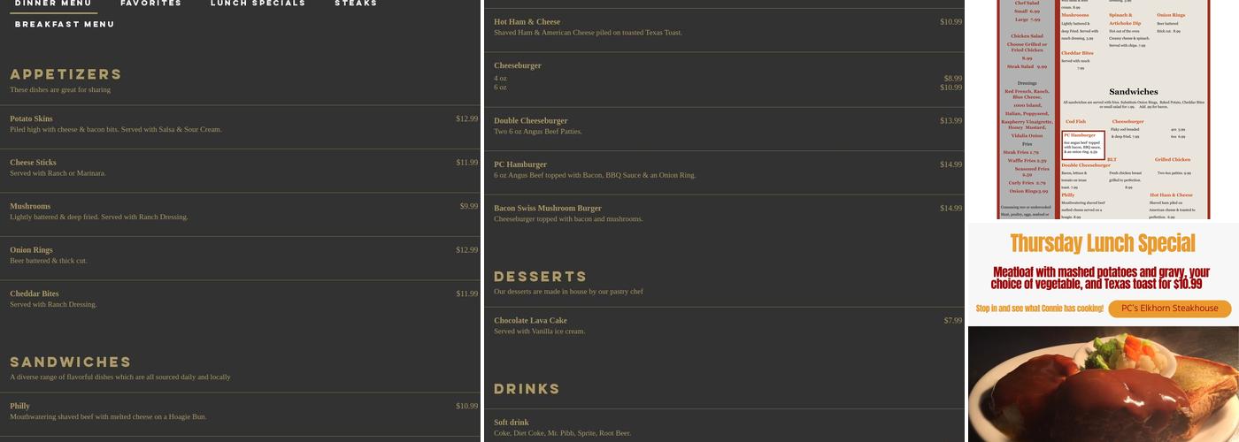 P C's Elkhorn Steakhouse Menu