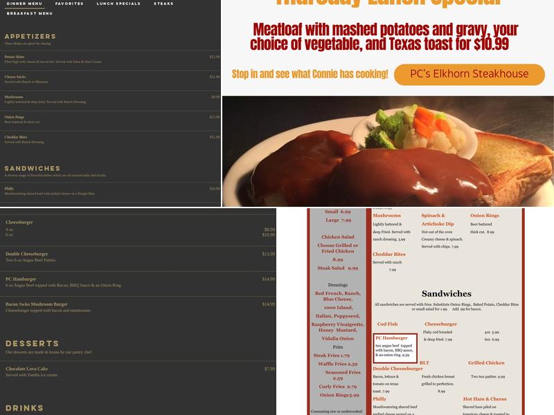 P C's Elkhorn Steakhouse Menu