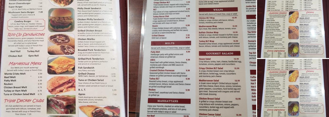 Dino's Diner Menu