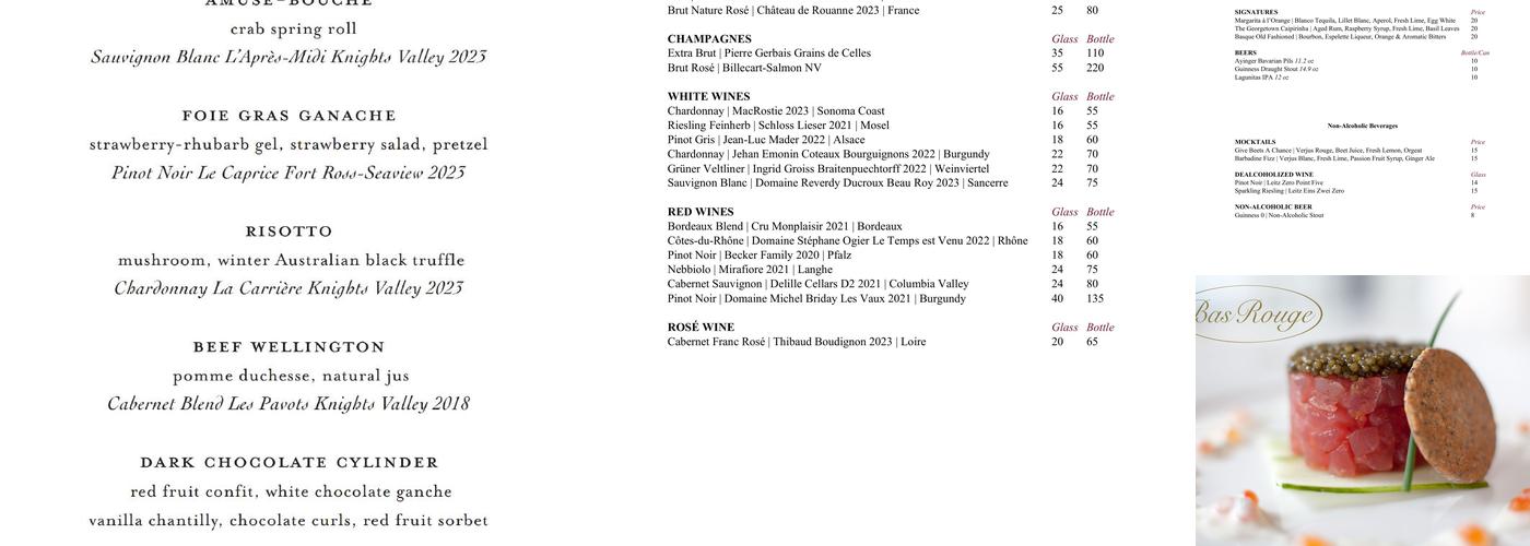 Bas Rouge Menu