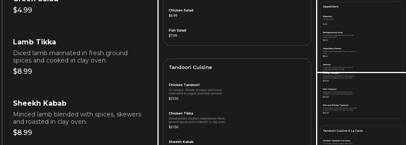 Shalimar Cuisine of India Inc Menu