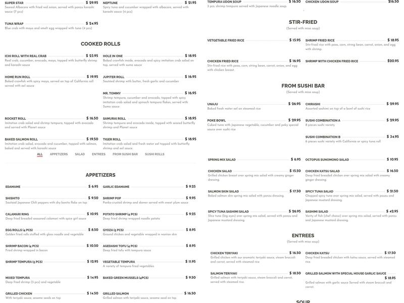 Sushi Planet Woodland Hills Menu