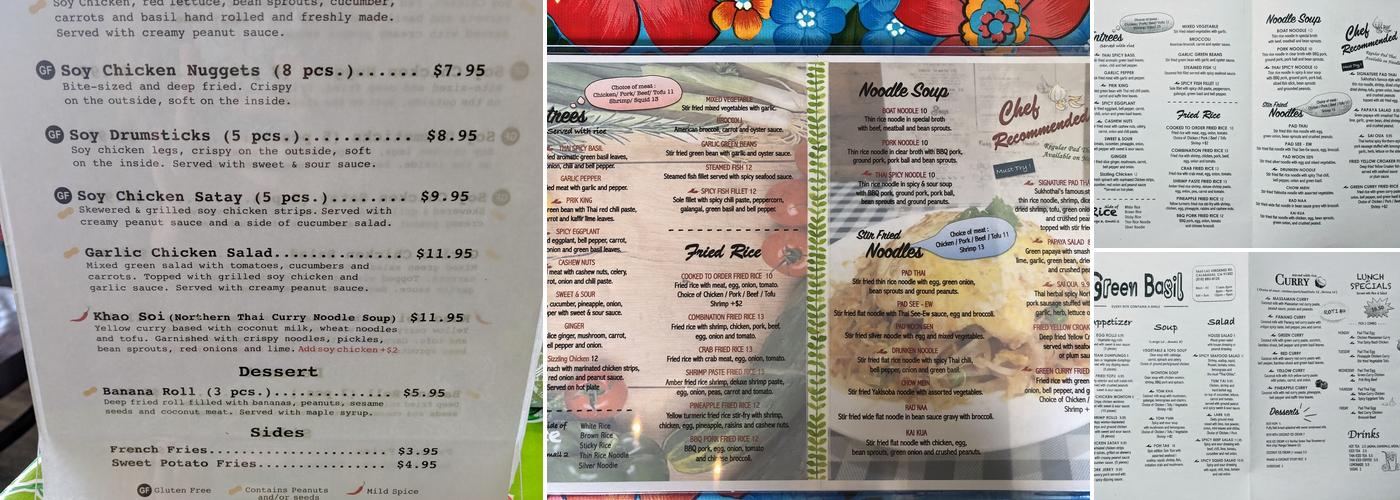 Green Basil Thai Restaurant Menu