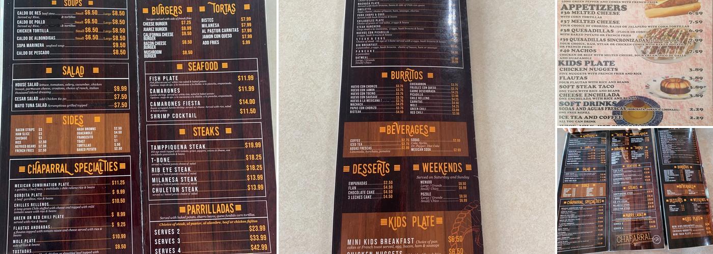 El Chaparral Cafe Menu