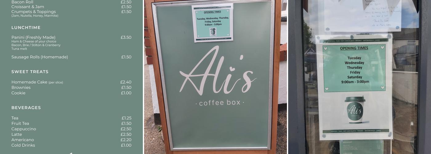 Ali's Coffee Box Menu