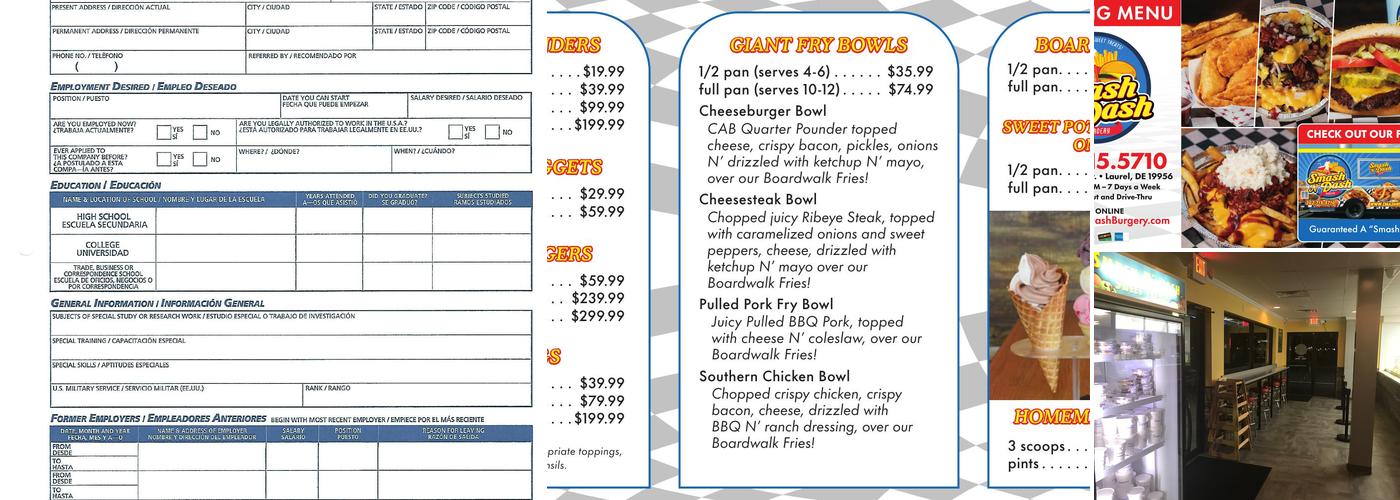 Smash N' Dash Burgery Menu