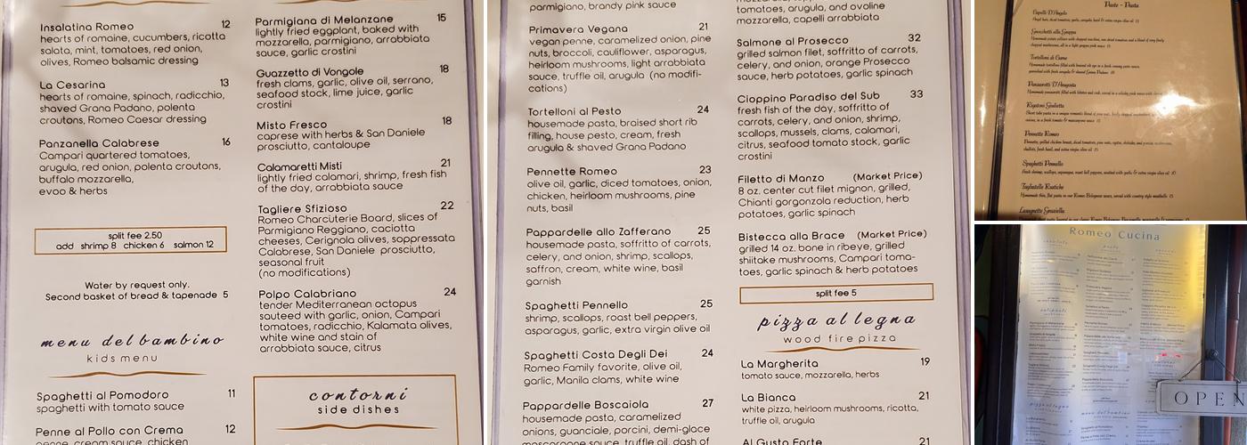 Romeo Cucina Menu