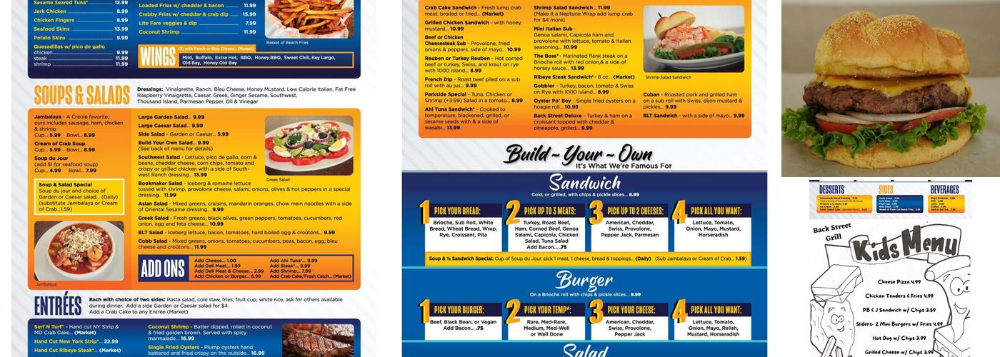 Back Street Grill Menu