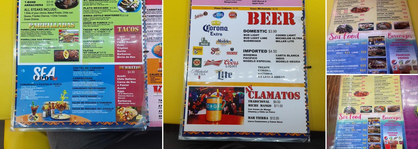 Ay Cocula Menu