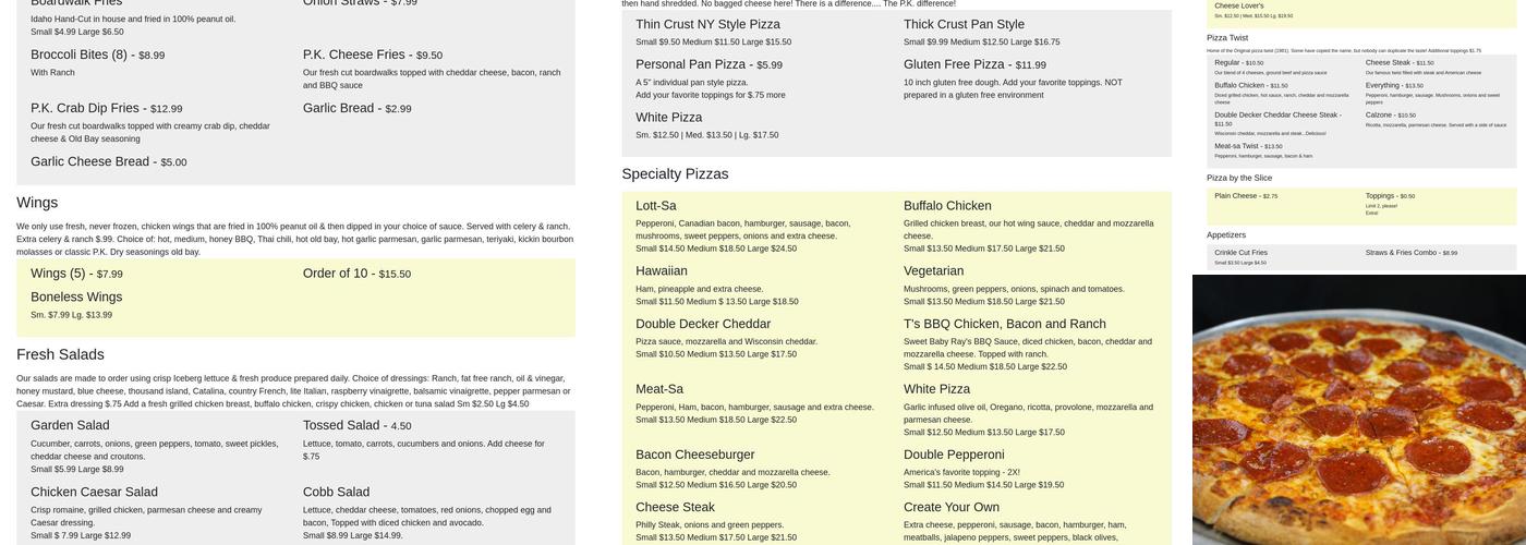 Pizza King Menu