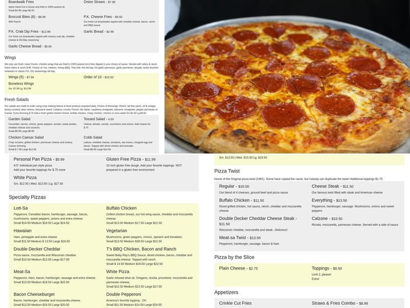 Pizza King Menu