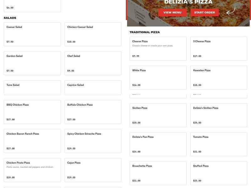 Delizia's Pizza Menu