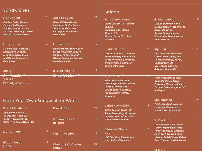 Surf's Edge Deli & Pizzeria Menu