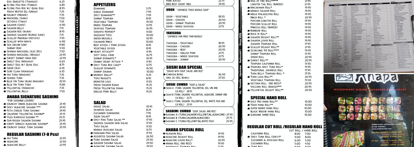 Anaba sushi Menu