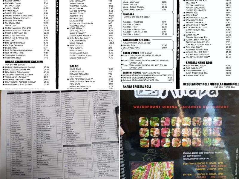 Anaba sushi Menu