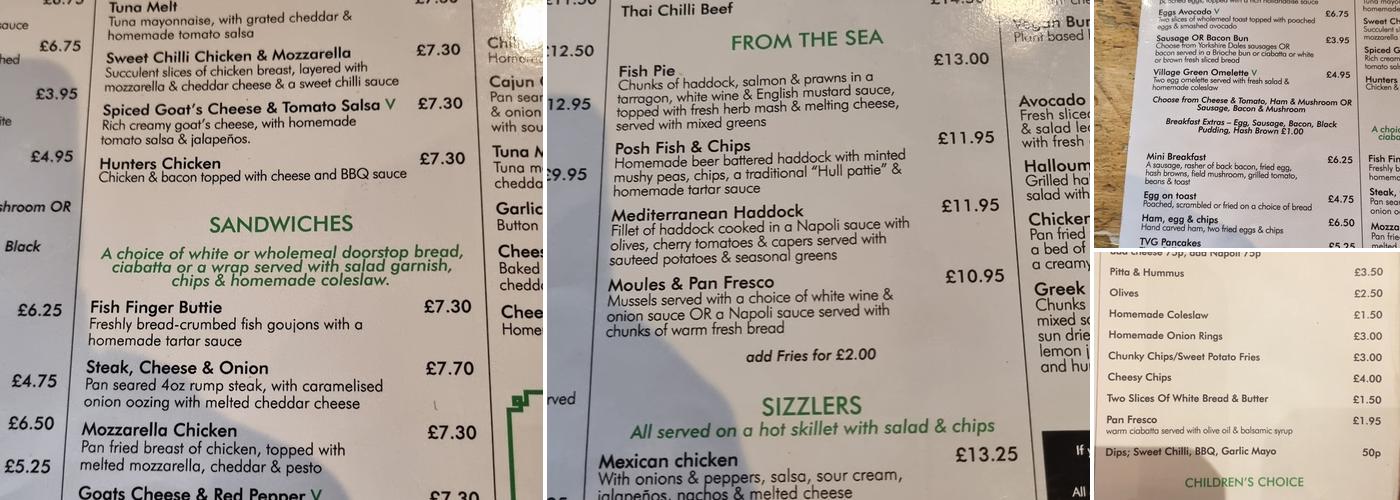 The Village Green Cafe Bar Menu