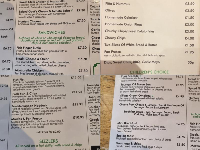 The Village Green Cafe Bar Menu