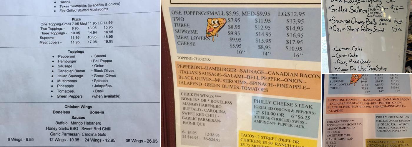 Paradise Pizza Menu