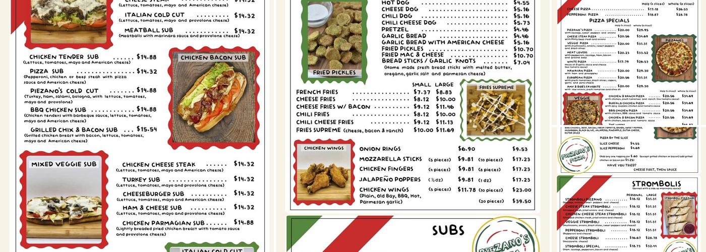 Piezanos Pizza Menu