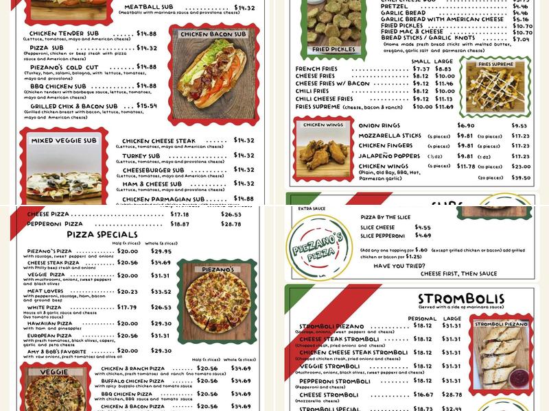 Piezanos Pizza Menu