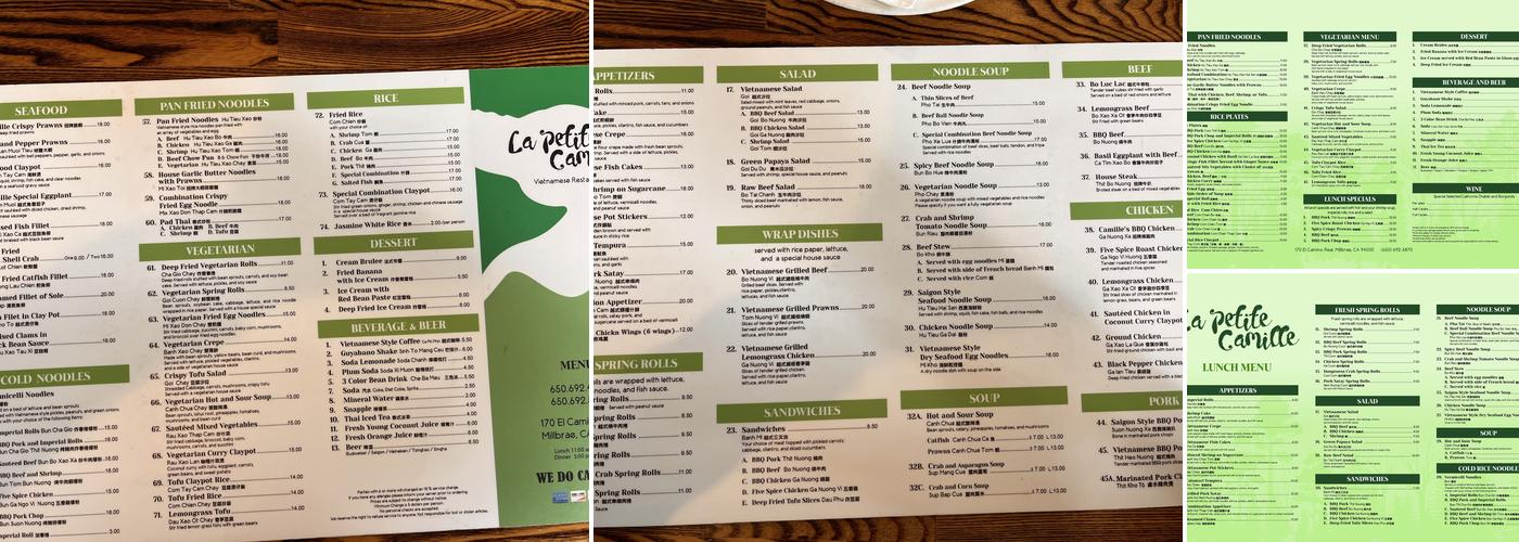 La Petite Camille Menu